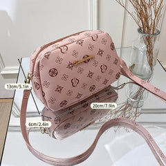 Geometric Pattern Crossbody Bag Single Shoulder Bag Metal Letter Decor