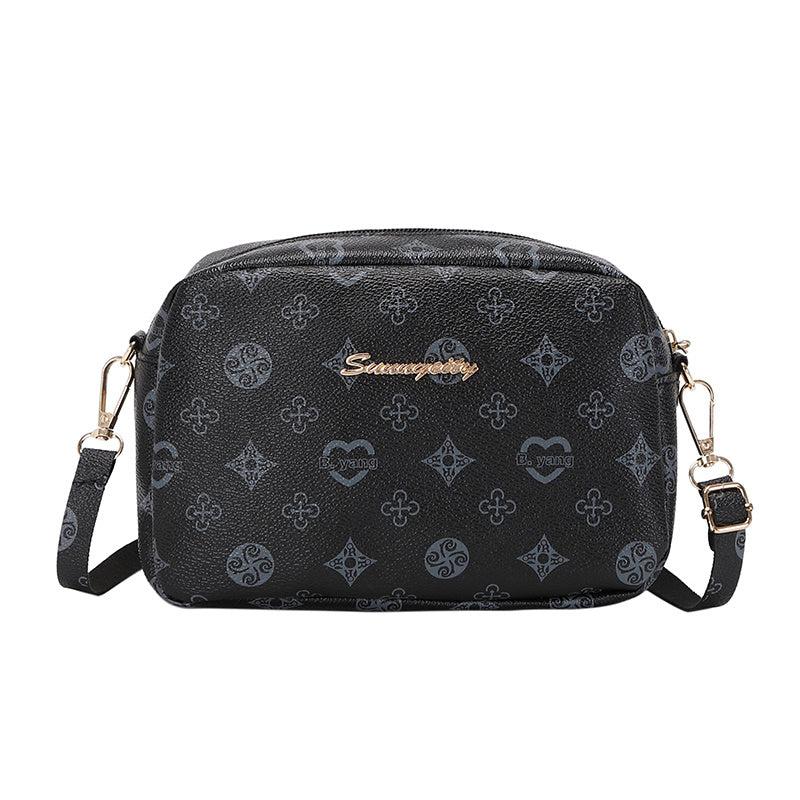 Geometric Pattern Crossbody Bag Single Shoulder Bag Metal Letter Decor