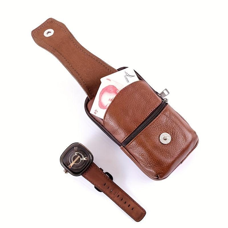Men's Leather Waist Bag Fanny Pack Belt Clip Bag Brown Coffee