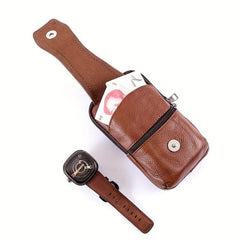 Men's Leather Waist Bag Fanny Pack Belt Clip Bag Brown Coffee