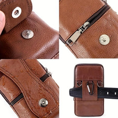 Men's Leather Waist Bag Fanny Pack Belt Clip Bag Brown Coffee