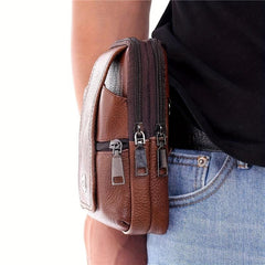 Men's Leather Waist Bag Fanny Pack Belt Clip Bag Brown Coffee