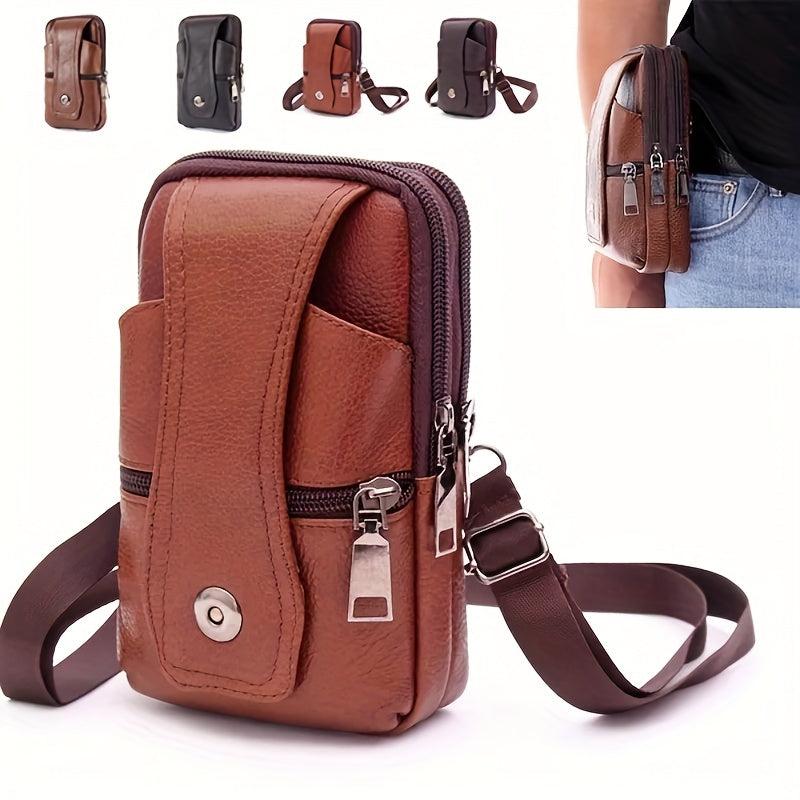 Men's Leather Waist Bag Fanny Pack Belt Clip Bag Brown Coffee