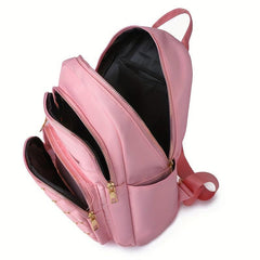 Studded Decor Backpack Women Argyle Quilted School Bag Nylon Travel Rucksack