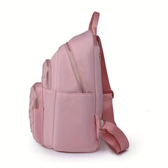 Studded Decor Backpack Women Argyle Quilted School Bag Nylon Travel Rucksack
