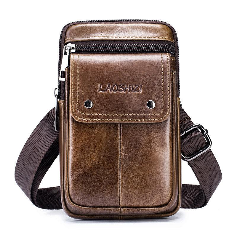 Men's Cowhide Mobile Phone Purse First Layer Cowhide Men Wear Belt Leather Bag