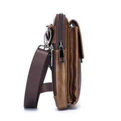 Men's Cowhide Mobile Phone Purse First Layer Cowhide Men Wear Belt Leather Bag