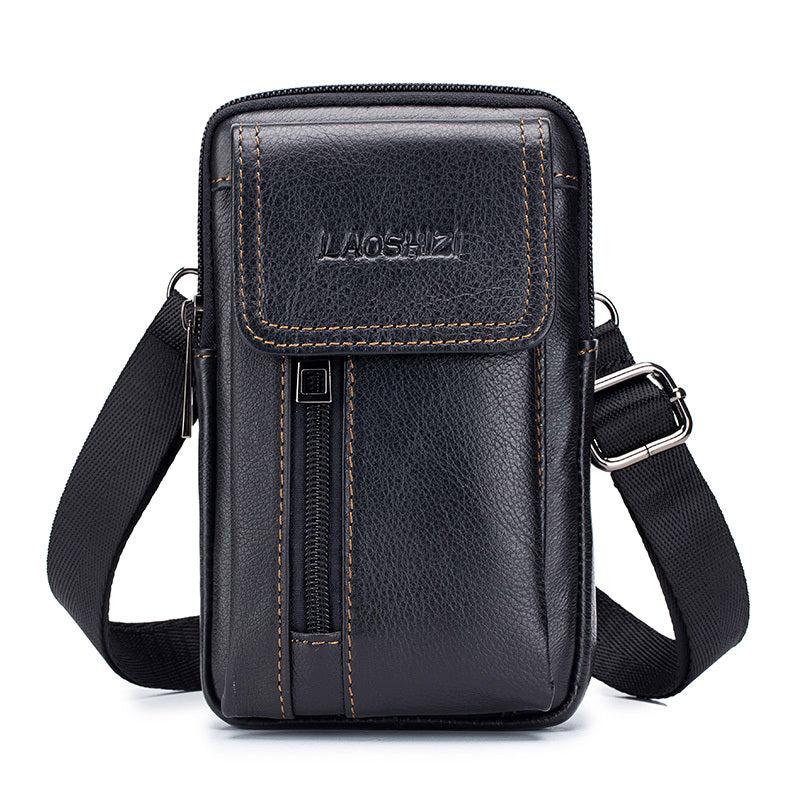 Men's Cowhide Mobile Phone Purse First Layer Cowhide Men Wear Belt Leather Bag