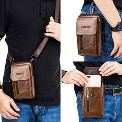 Men's Cowhide Mobile Phone Purse First Layer Cowhide Men Wear Belt Leather Bag