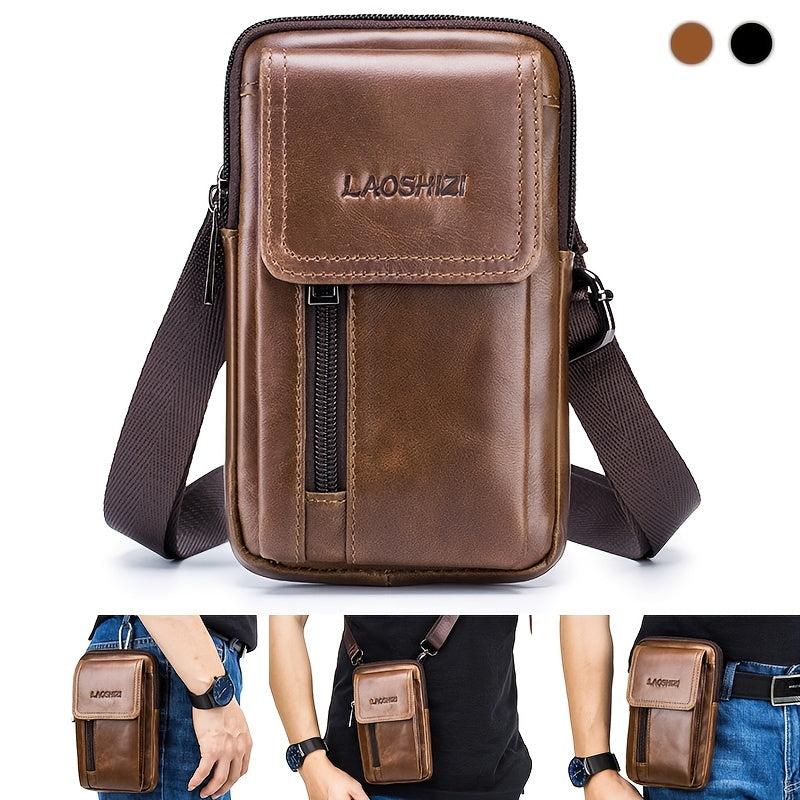Men's Cowhide Mobile Phone Purse First Layer Cowhide Men Wear Belt Leather Bag