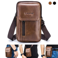 Men's Cowhide Mobile Phone Purse First Layer Cowhide Men Wear Belt Leather Bag
