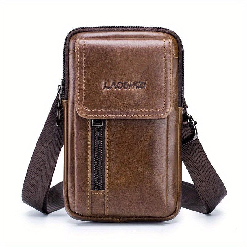 Men's Cowhide Mobile Phone Purse First Layer Cowhide Men Wear Belt Leather Bag