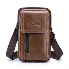 Men's Cowhide Mobile Phone Purse First Layer Cowhide Men Wear Belt Leather Bag