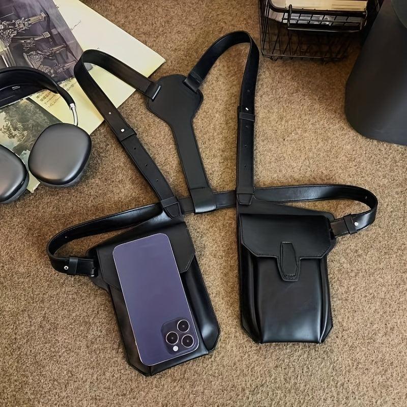 Men's PU Leather Vest Chest Bag Phone Case Outdoor Mobile Phone Bag