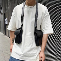 Men's PU Leather Vest Chest Bag Phone Case Outdoor Mobile Phone Bag