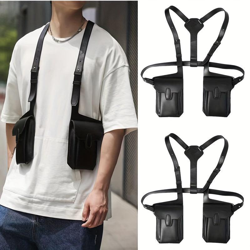 Men's PU Leather Vest Chest Bag Phone Case Outdoor Mobile Phone Bag