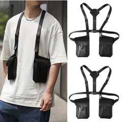 Men's PU Leather Vest Chest Bag Phone Case Outdoor Mobile Phone Bag