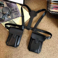 Men's PU Leather Vest Chest Bag Phone Case Outdoor Mobile Phone Bag