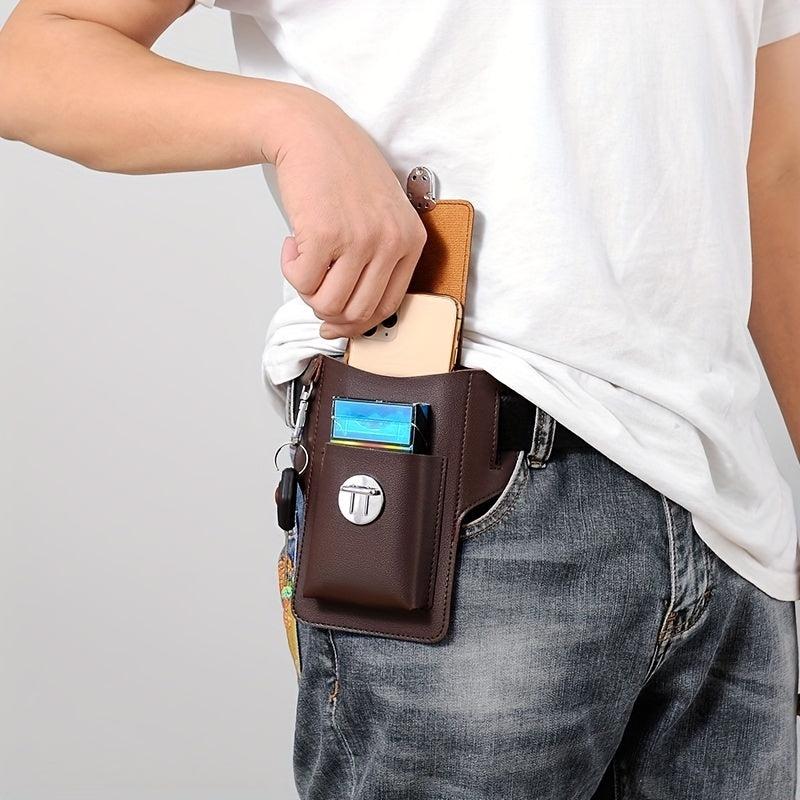 Men's Multifunctional Waist Bag PU Leather Key Phone Bag