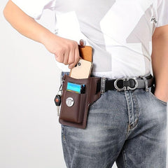 Men's Multifunctional Waist Bag PU Leather Key Phone Bag