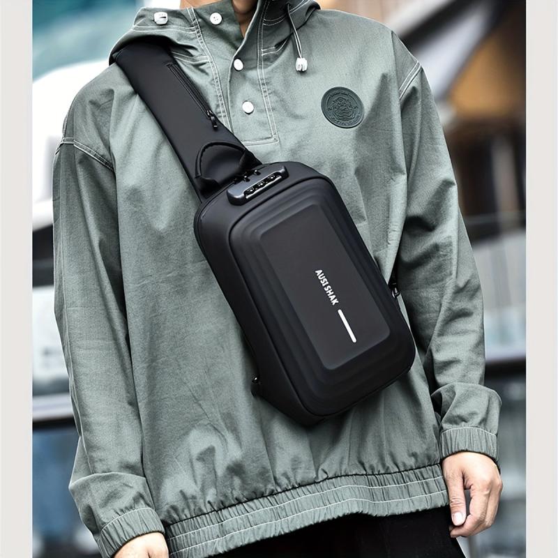 Men's Anti Theft Password Lock Crossbody Sling Bag With USB Charging Port