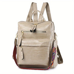 Crocodile Embossed Backpack Solid Zipper Rucksack Travel Daypack