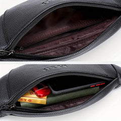 Men's Casual PU Leather Litchi Embossed Chest Bag