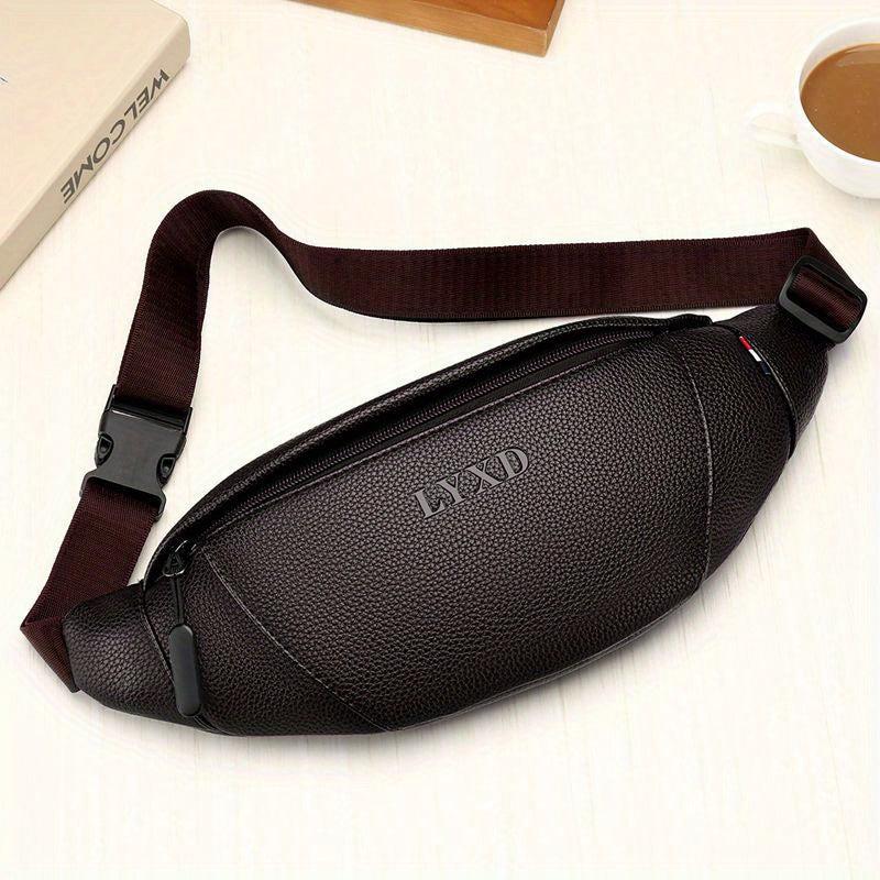 Men's Casual PU Leather Litchi Embossed Chest Bag