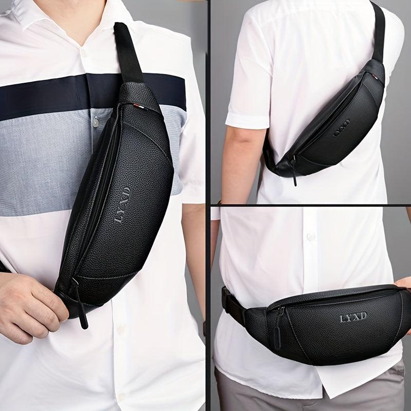 Men's Casual PU Leather Litchi Embossed Chest Bag
