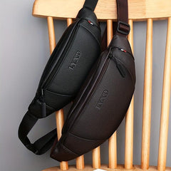 Men's Casual PU Leather Litchi Embossed Chest Bag