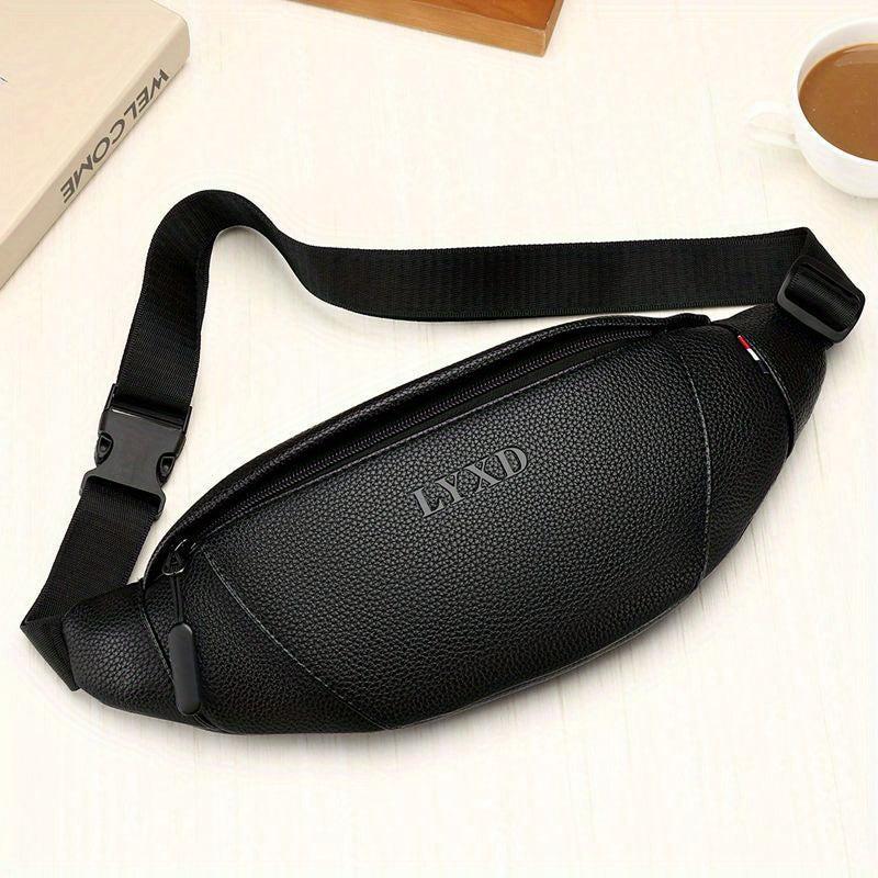 Men's Casual PU Leather Litchi Embossed Chest Bag
