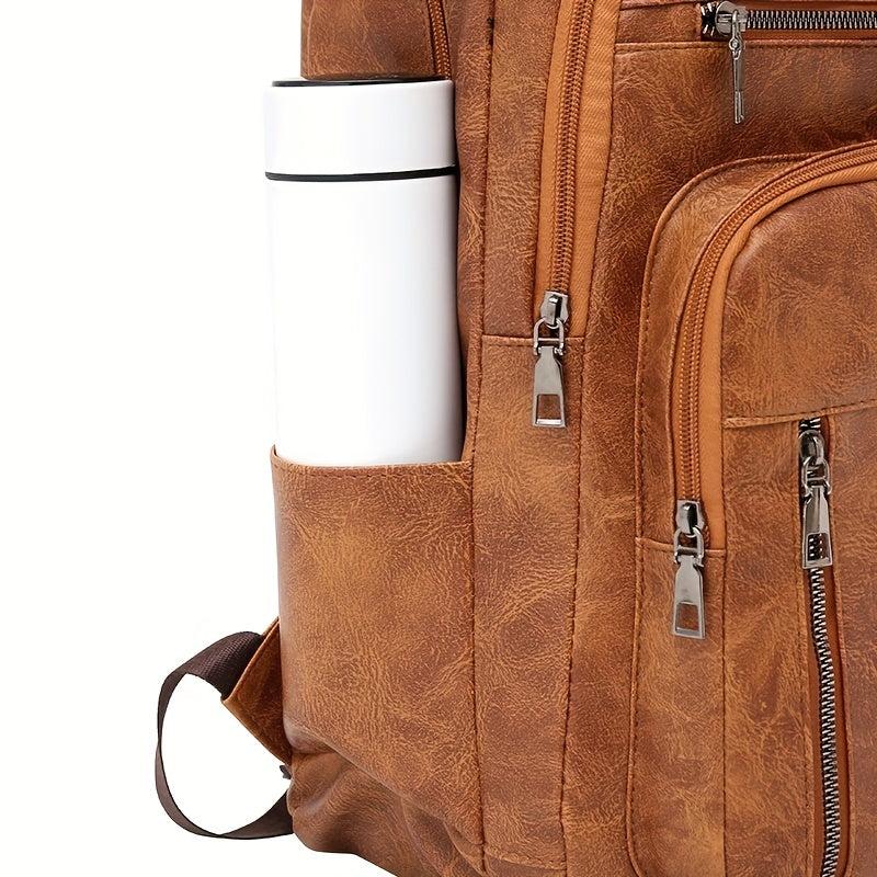 Retro Style Laptop Backpack Multi Zipper School Bag