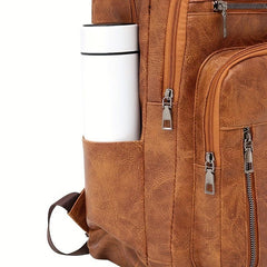 Retro Style Laptop Backpack Multi Zipper School Bag