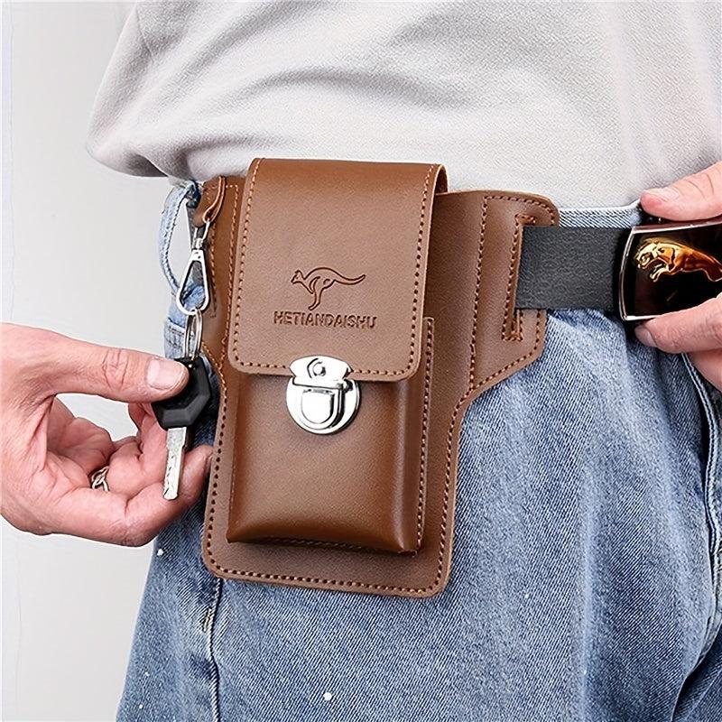 Men's PU Leather Waist Bag for Phone Cigarette Case Key
