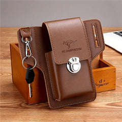 Men's PU Leather Waist Bag for Phone Cigarette Case Key