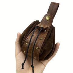 Vintage Medieval Viking Style Leather Drawstring Bag Middle Ages Coin Purse