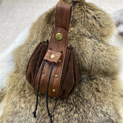 Vintage Medieval Viking Style Leather Drawstring Bag Middle Ages Coin Purse