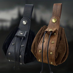 Vintage Medieval Viking Style Leather Drawstring Bag Middle Ages Coin Purse