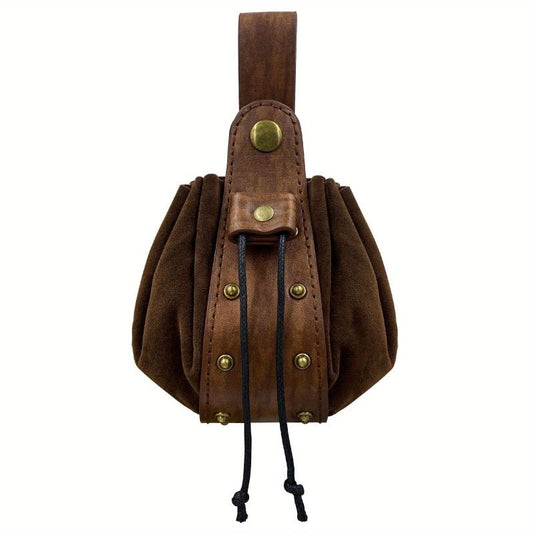 Vintage Medieval Viking Style Leather Drawstring Bag Middle Ages Coin Purse