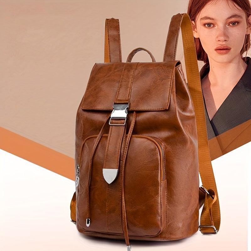 Retro Style Flap Drawstring Backpack School & Travel Bag