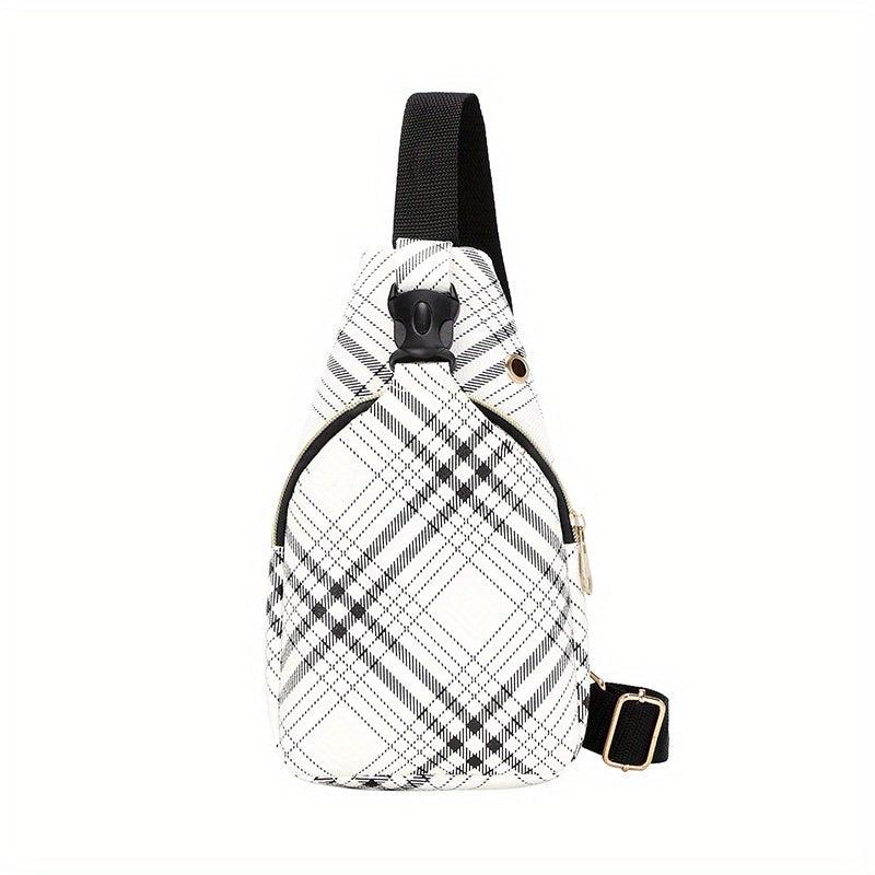 Plaid PU Leather Chest Bag Student Commuter Crossbody Bag Money Cell Phone Bag