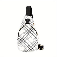 Plaid PU Leather Chest Bag Student Commuter Crossbody Bag Money Cell Phone Bag