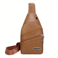 Men's Leather Crossbody Bag With Earphone Hole Chest Bag Large Capacity Satchel