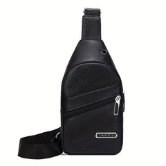 Men's Leather Crossbody Bag With Earphone Hole Chest Bag Large Capacity Satchel