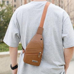 Men's Leather Crossbody Bag With Earphone Hole Chest Bag Large Capacity Satchel