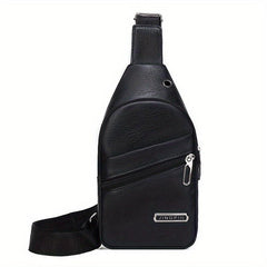 Men's Leather Crossbody Bag With Earphone Hole Chest Bag Large Capacity Satchel