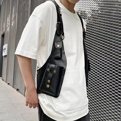 Men's Retro PU Leather Chest Bag Outdoor Mobile Phone Bag