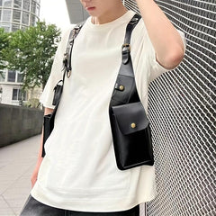 Men's Retro PU Leather Chest Bag Outdoor Mobile Phone Bag
