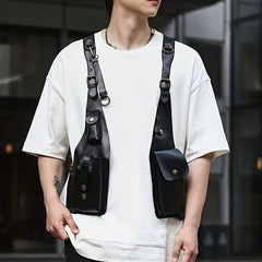 Men's Retro PU Leather Chest Bag Outdoor Mobile Phone Bag