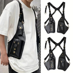 Men's Retro PU Leather Chest Bag Outdoor Mobile Phone Bag
